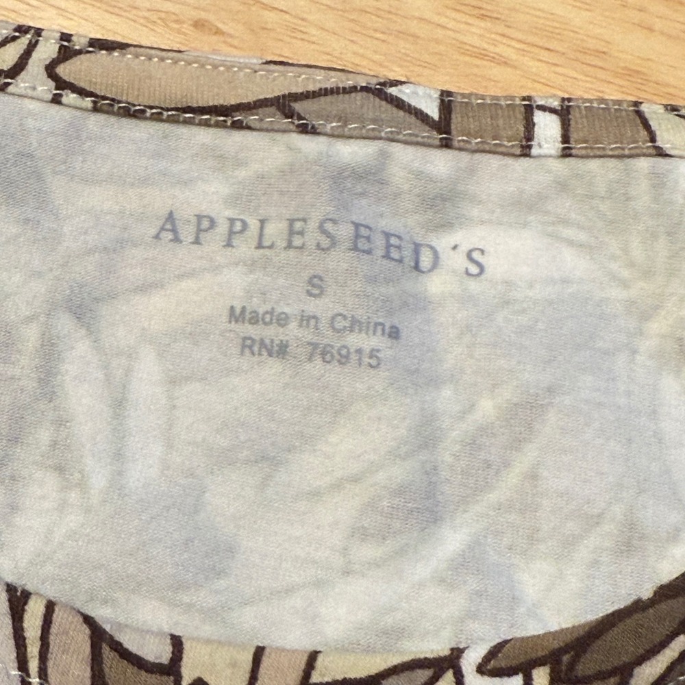 Appleseed's Floral Print Top Brown Beige Cream 3/4 Sleeve Women's‎ Small - Picture 3 of 5